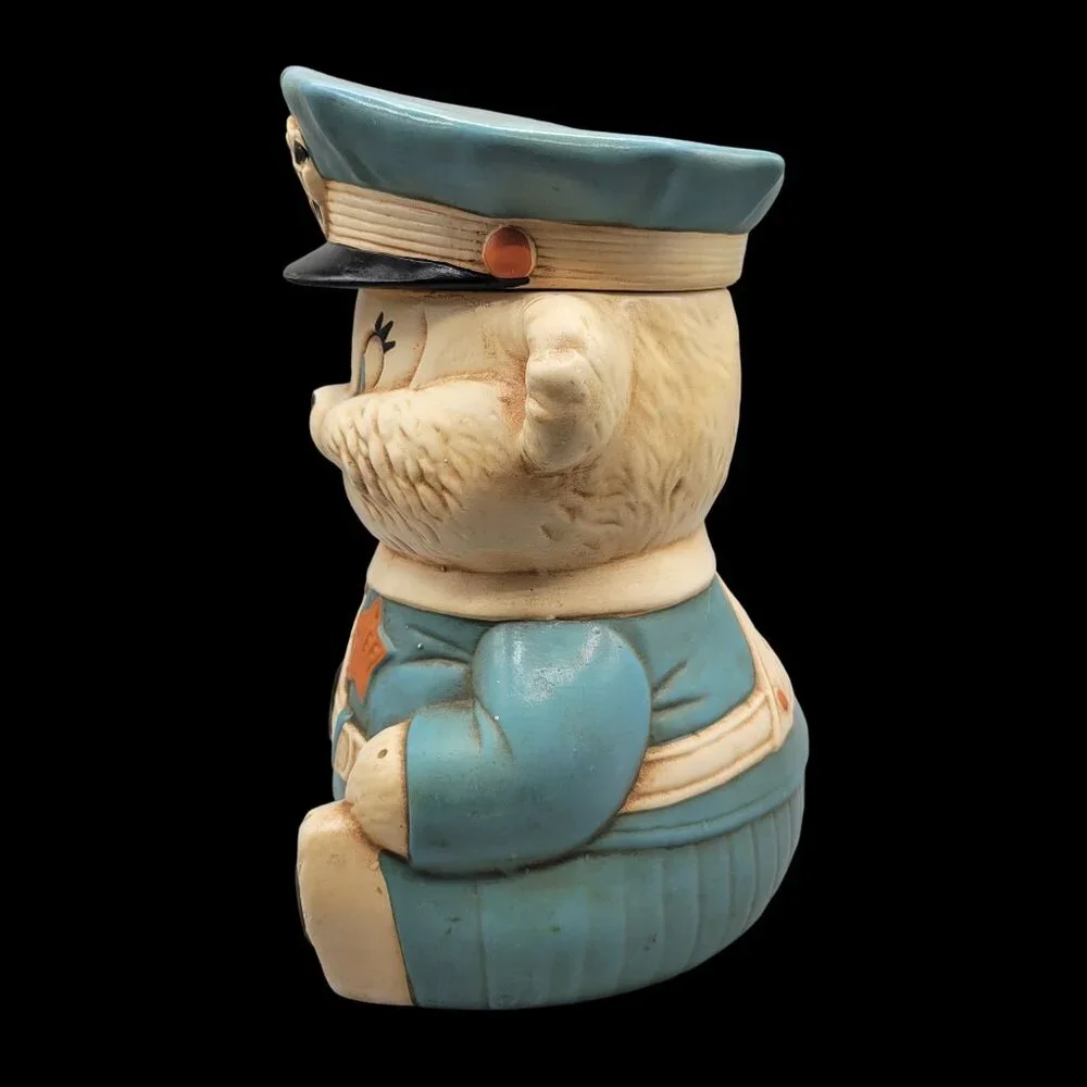 Hard to Find Twin Winton Cookie Jar Policeman Bear Collectors Series Blue Cream